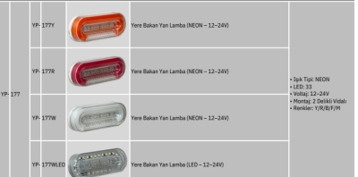 YP YERE BAKAN YAN İŞARET LAMBASI NEON FÜME SARI 12 -24 VOLT